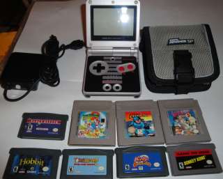 Nintendo Game Boy Advance SP Classic NES Limited Edition W/8 games 