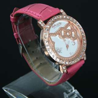   HelloKitty Lady Crystal Rose gold Quartz Jewelry Wrist watch peach