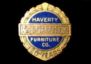 HAVERTY FURNITURE COMPANY 20 YEARS EMPLOYEE ~ MARKED 10K ~ LAPEL BADGE 