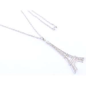  Paris Eiffel Tower Pendant with Crystal Studs Necklace 