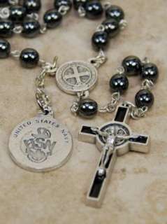 Navy Rosary Beads Saint St. Christopher Medal St Benedict Military 