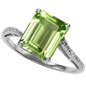CandyGem 14k Gold Genuine Emerald Cut Peridot and Diamond Ring(Metal 