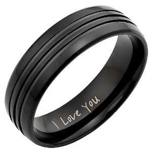   Titanium Ring Engraved I Love You In Black Velvet Gift Box Size 8