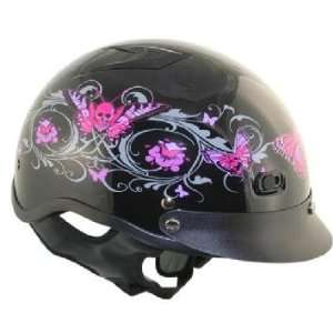   Skull Butterflies Half Face Motorcycle Helmet Sz L