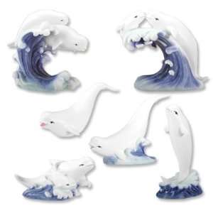  Beluga Whales Figurine in Set of 6   Cold Cast Resin   3.5 