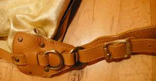 HOGAN Gold Metallic Leather Hobo Purse Bag Italian Leather Buckles and 