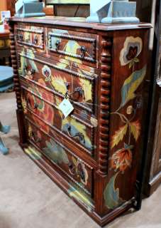 48 TALL WALL CHEST Jacobean floral artwork painted solid wood simply 