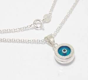 Greek Key Evil Eye Charm Pendant Chain 925 Silver 16  