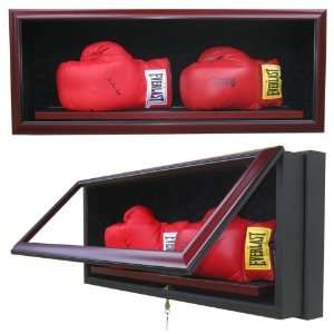  2 Boxing Gloves Display Case Mahogany