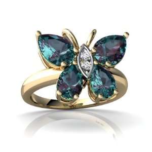   Yellow Gold Pear Created Alexandrite Butterfly Ring Size 6 Jewelry