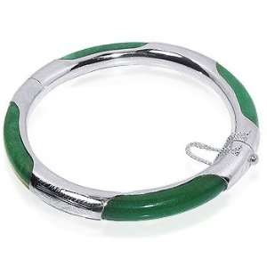   Green Jade Four Section 2.5 inch Bangle Bracelet With Push Button