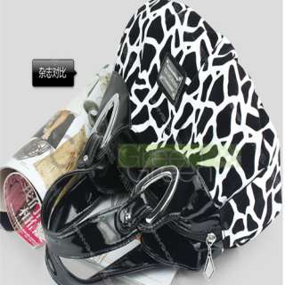 New Fashion Women PU Leather Leopard Print Handbag Black White  