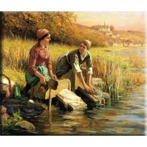 Women Washing Clothes by a Stream 30x25 Streched Canvas Art by Knight 