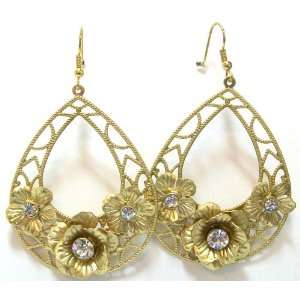  Goldtone Fashion Open Teardrop Dangle Earrings with Three 