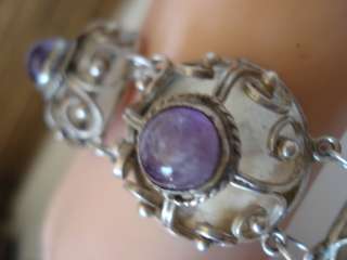   AMETHYST RARE UNIQUE MEXICO MEXICAN STERLING SILVER DOMED BRACELET