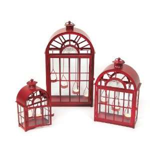  Melrose International Iron and Glass Dome Lantern, Red 