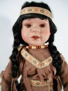 Crown Fine Porcelain Native American Indian Doll 18  