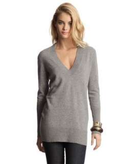 Magaschoni medium grey heather cashmere v neck tunic sweater   