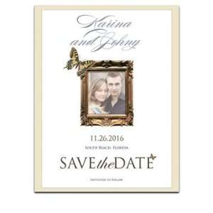  90 Save the Date Cards   Butterfly Taupe Pewter In Frame 