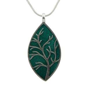   Handmade Tree of Life/Leaf Pendant Necklace, Teal and Black Jewelry