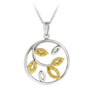    Sterling SilverYellow Diamond Leaf Pendant Necklace Jewelry