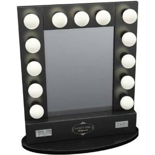 Broadway Table Top Lighted Vanity Mirror 27 x 13   Black Frame 