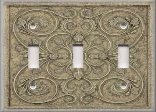 Light Switch Plate Cover   Wall Decor   French Pattern   Grey Tan 