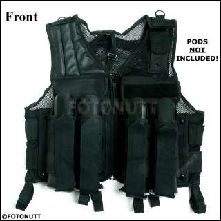   DELUXE LIGHTWEIGHT BLACK TACTICAL VEST Paintball Harness (Front Photo