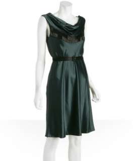 Vera Wang Lavender Label forest green sateen draped beaded dress 