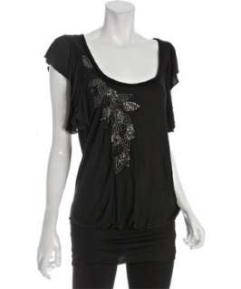 Willow & Clay black beaded jersey scoopneck banded tunic   up 