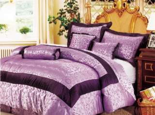 7pcs Light Purple Floral Comforter Bed in a Bag Set California /Cal 