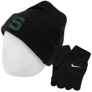   State Spartans Youth Black Knit Beanie & Gloves Set