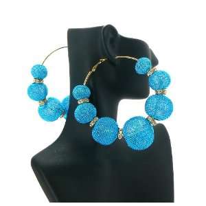  Blue Mesh Disco Ball Hoop Earrings with 6 Iced Out Mini 