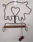 pig heart shaped wire wood towel holder w apples wall