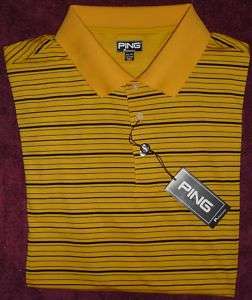 60 Ping Performance Large Short Sleeve Gold/Black Golf Shirt New With 