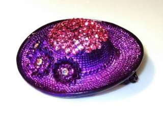 Genuine Austrian Crystal Purple Pink Hat Brooch Pin  
