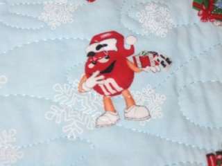   Quilted Table Runner Christmas M & Ms M&Ms penguins reversible blue