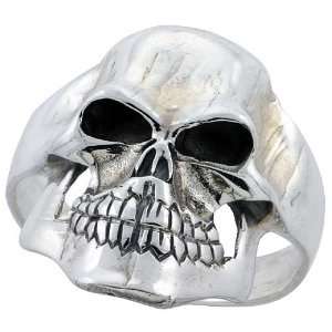 Sterling Silver Skull Biker Ring (Available in Sizes 6 to 15), 1 1/16 