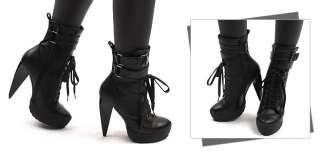 Womens Shoes Platform Black, Suede Black Race up Buckle Ankle booties