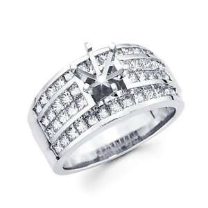   Set Princess Cut Diamond Engagement Semi Mount Ring Setting Jewelry