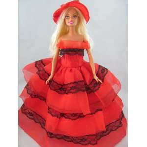  Barbie Doll Red Dress Multilayer Fits 11.5 Barbie Dolls (No Doll 