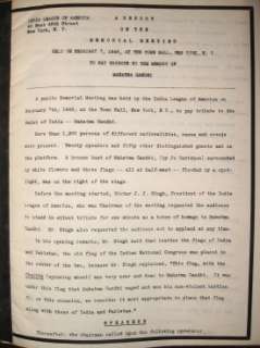   Report on the Memorial Meeting New York 1948 India League BOOK  