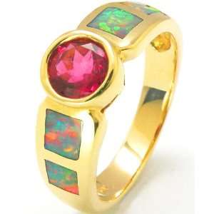  14k Gold Opal Inlay Ring Size 6.5 Arts, Crafts & Sewing