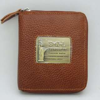 NEW Mens Brwon Genuine Real Leather zip Wallet Id card Checkbook Free 