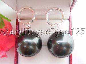 20MM Black Shell Pearl Earring 925 Silver Lever Back  