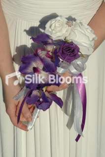 Purple White Rose & Purple Vanda Orchid Flowergirl Wand  