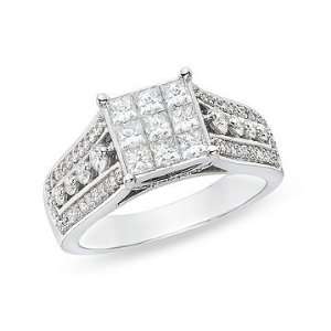   Carat Princess and Round Cut Diamond 14K White Gold Ring Jewelry
