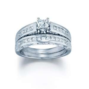  1 ctw Princess Cut Wedding Ring Set in 14kt White Gold (4 