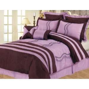   Embroidery Comforter Set+Euro Shams Bed In A Bag Lavender/Purple King