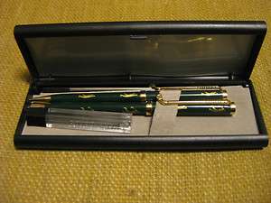 Golf ball point pen pencil set with case & box of pencil refills & pen 